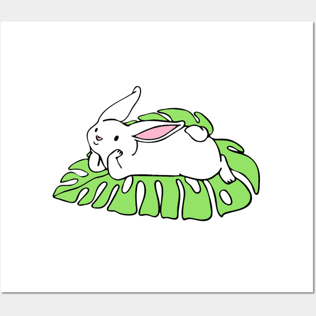 Monstera Leaf Bunny II Wall Art by natelledrawsstuff